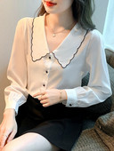 Bluza dugih rukava Ženske majice s kragnom za lutke Bijela bluza Majice Ženske Blusas Mujer De Moda 2023 Bluze Camisas Blusa Feminina F526