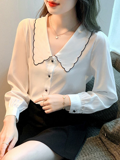 Bluza dugih rukava Ženske majice s kragnom za lutke Bijela bluza Majice Ženske Blusas Mujer De Moda 2023 Bluze Camisas Blusa Feminina F526