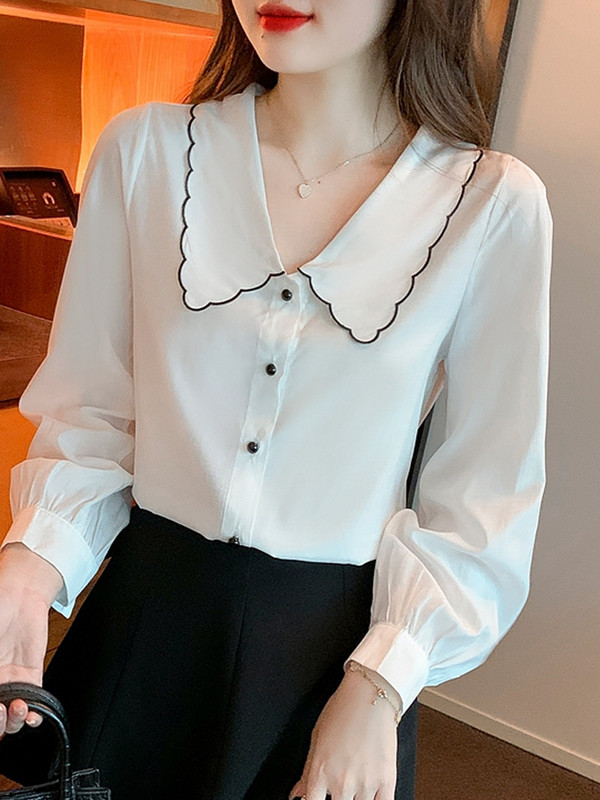 Bluza dugih rukava Ženske majice s kragnom za lutke Bijela bluza Majice Ženske Blusas Mujer De Moda 2023 Bluze Camisas Blusa Feminina F526