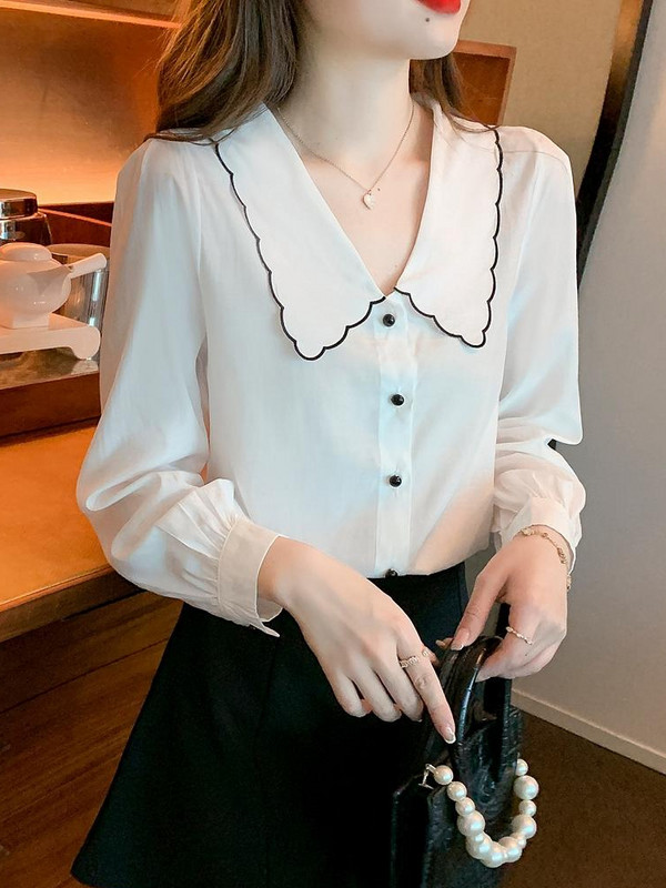 Bluza dugih rukava Ženske majice s kragnom za lutke Bijela bluza Majice Ženske Blusas Mujer De Moda 2023 Bluze Camisas Blusa Feminina F526