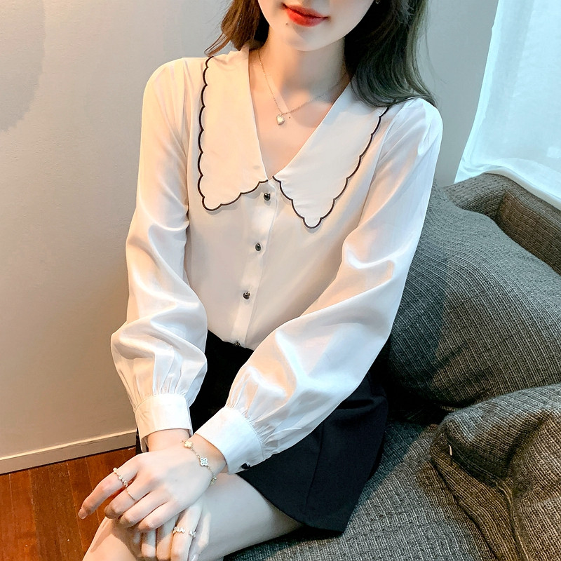 Bluza dugih rukava Ženske majice s kragnom za lutke Bijela bluza Majice Ženske Blusas Mujer De Moda 2023 Bluze Camisas Blusa Feminina F526