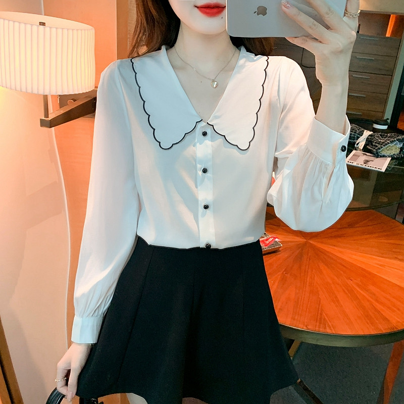 Bluza dugih rukava Ženske majice s kragnom za lutke Bijela bluza Majice Ženske Blusas Mujer De Moda 2023 Bluze Camisas Blusa Feminina F526