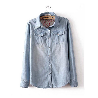 Proljeće jesen Korejska ženska traper košulja velikih veličina Ženska košulja dugih rukava Jednobojna kaubojska bluza Pamuk