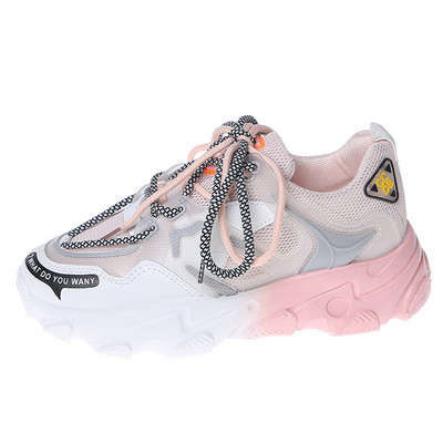 Ružičaste ženske prozračne dizajnerske cipele s platformom za trčanje 2023. Ženske modne mrežaste cipele proljeće ljeto, ležerne zelene debele tenisice