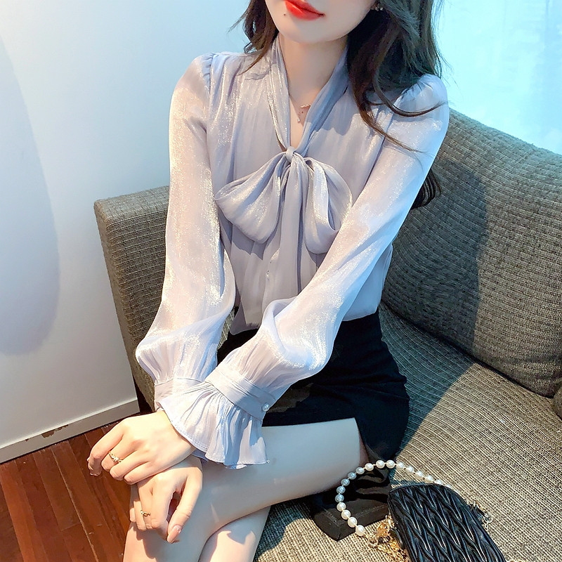 Bluse Mujer De Moda 2023 Bluză casual din șifon cu guler cu fundă Cămașă pentru femei Topuri Bluză cu mânecă lungă Bluze pentru femei Cămăși Blusa G353