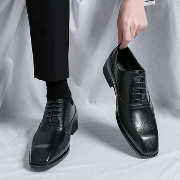 Ръчно изработени мъжки оксфордски обувки със сиви кожени броги Мъжки обувки за рокля Класически бизнес официални обувки за мъже Zapatillas Hombre