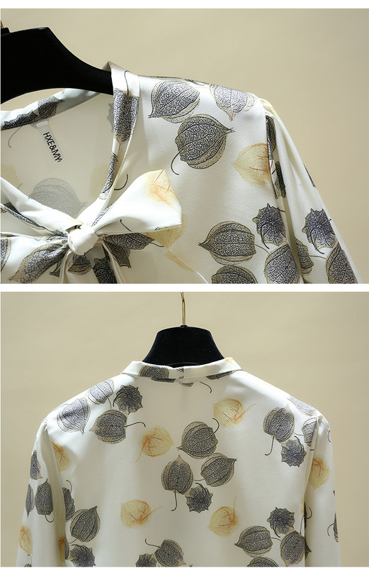 Šifonska bluza s printom dugih rukava i mašnom s V-izrezom Ženska majica Bluza Ženska bluza Mujer De Moda 2023 Ženska odjeća Blusa E64