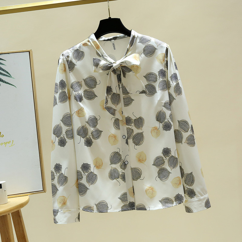 Šifonska bluza s printom dugih rukava i mašnom s V-izrezom Ženska majica Bluza Ženska bluza Mujer De Moda 2023 Ženska odjeća Blusa E64