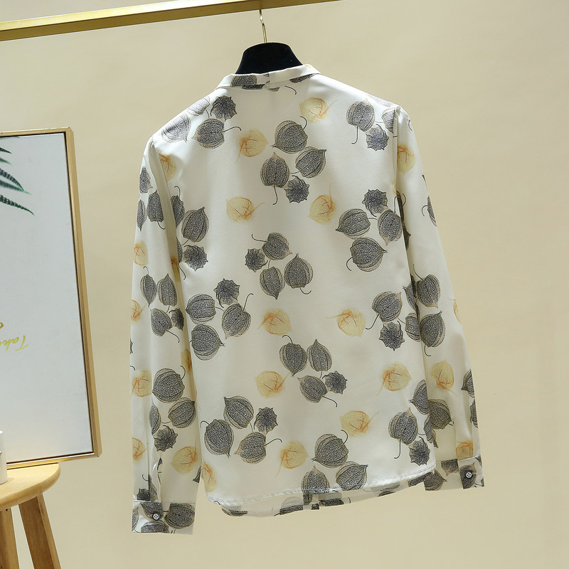 Šifonska bluza s printom dugih rukava i mašnom s V-izrezom Ženska majica Bluza Ženska bluza Mujer De Moda 2023 Ženska odjeća Blusa E64