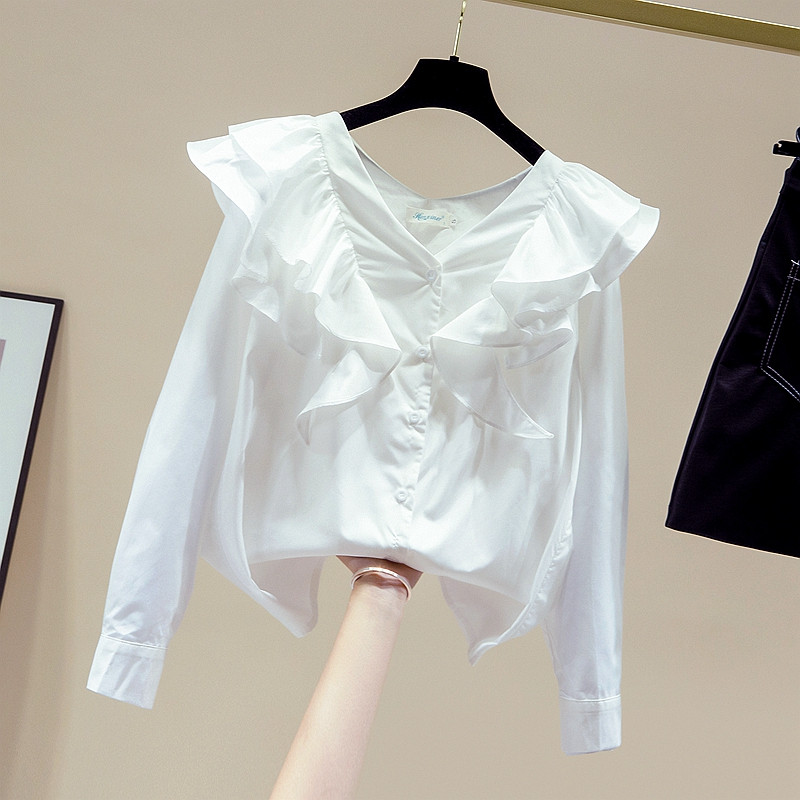 Blusa Bluza Femei Maneca Lunga Volane Decolteu in V Bluza Sifon Camasa Topuri Femei Bluse Mujer De Moda 2023 Imbracaminte pentru femei D927