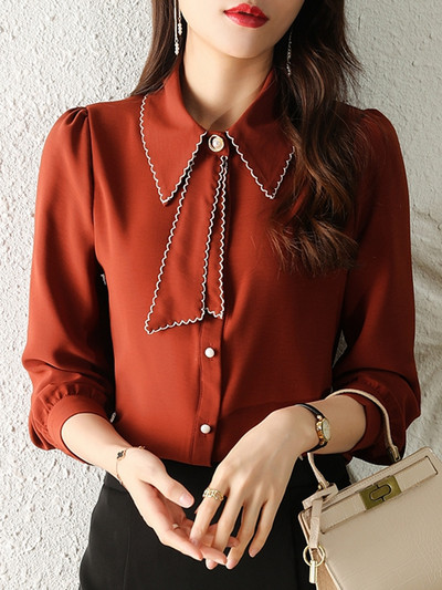 Moteriška palaidinė ilgomis rankovėmis Blusas Mujer De Moda 2023 m. Atlenkiama apykakle Palaidinė Marškinėliai Moteriški viršūnės Palaidinės Marškiniai Blusa Feminina F532