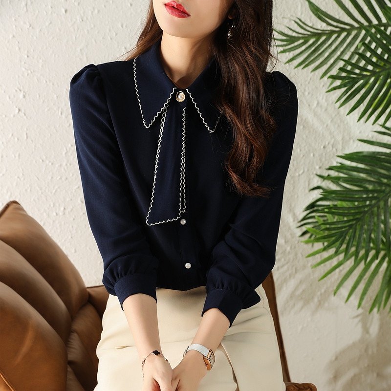 Moteriška palaidinė ilgomis rankovėmis Blusas Mujer De Moda 2023 m. Atlenkiama apykakle Palaidinė Marškinėliai Moteriški viršūnės Palaidinės Marškiniai Blusa Feminina F532