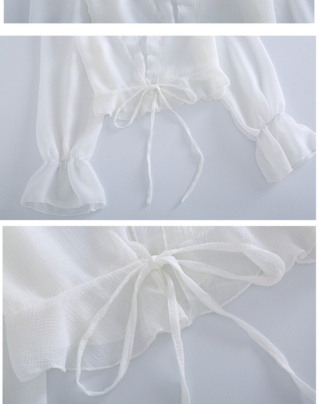 Ženska šifonska majica sa dugim rukavima i šalom, majica na kopču za zabavu Ljetna tanka odjeća za zaštitu od sunca, na vezanje, sleganje ramenima