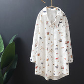 Bluze casual de primăvară cu imprimeu desene animate pentru femei 2020, largi, cu mânecă lungă, cămașă albă din bumbac de marime mare Bluze pentru femei Topuri Feminina Y266