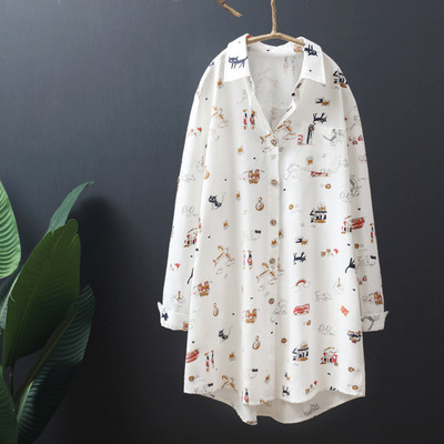 Bluze casual de primăvară cu imprimeu desene animate pentru femei 2020, largi, cu mânecă lungă, cămașă albă din bumbac de marime mare Bluze pentru femei Topuri Feminina Y266
