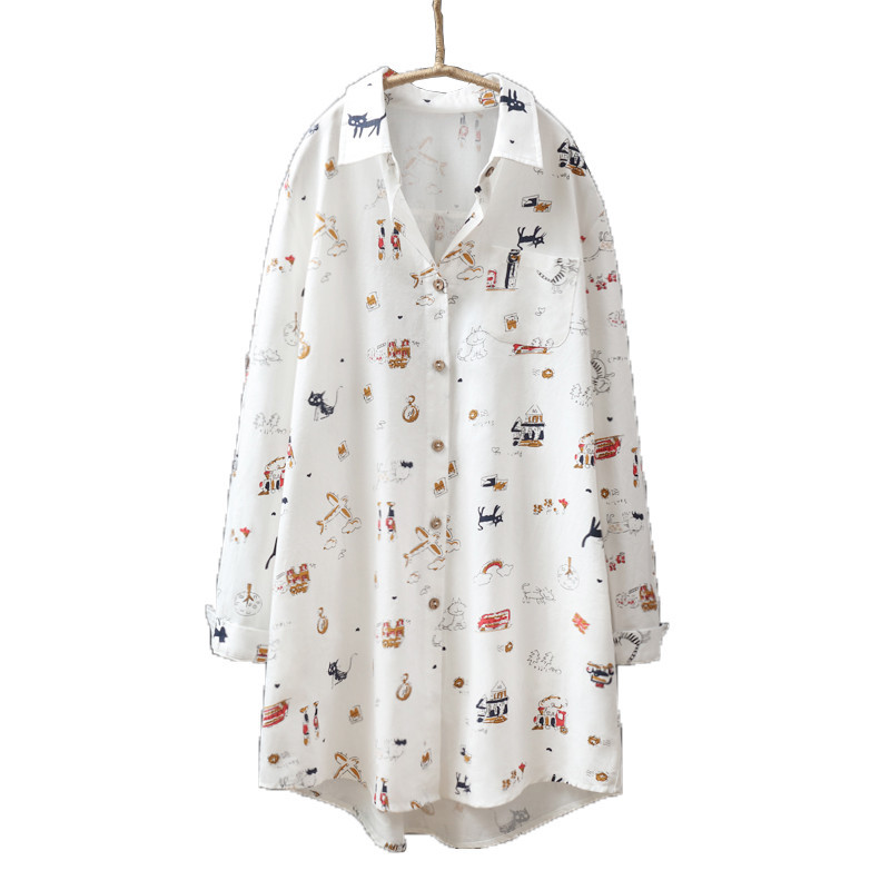 Bluze casual de primăvară cu imprimeu desene animate pentru femei 2020, largi, cu mânecă lungă, cămașă albă din bumbac de marime mare Bluze pentru femei Topuri Feminina Y266