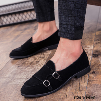 Μόδα Νέος Σχεδιαστής British Suede Monk Strap Δερμάτινα Παπούτσια Flat For Ανδρικό Φόρεμα Επίσημο Wedding Prom Oxford Zapatos Hombre