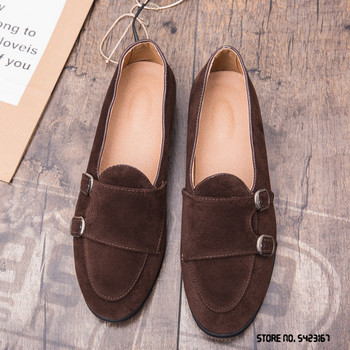 Μόδα Νέος Σχεδιαστής British Suede Monk Strap Δερμάτινα Παπούτσια Flat For Ανδρικό Φόρεμα Επίσημο Wedding Prom Oxford Zapatos Hombre