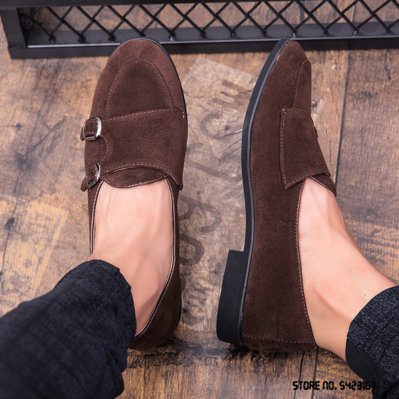 Fashion New Designer British Suede Monk Strap Pantofi din piele plati pentru barbati rochie nunta formala bal de absolvire Oxford Zapatos Hombre