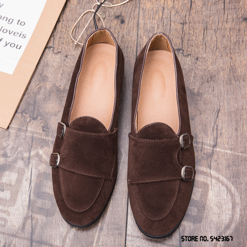 Fashion New Designer British Suede Monk Strap Pantofi din piele plati pentru barbati rochie nunta formala bal de absolvire Oxford Zapatos Hombre