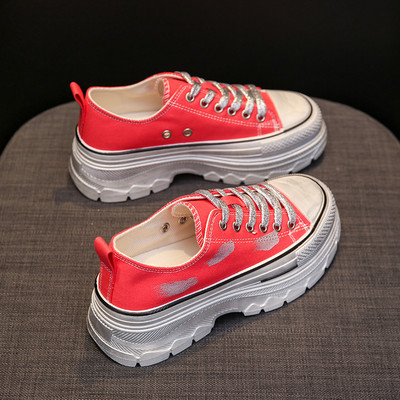 2023 nyár, új vastag talpú, emelvényes talpú vászoncipő, minden alkalmi divat, könnyű akadémia stílusú, női cipő