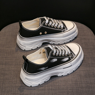 2023 nyár, új vastag talpú, emelvényes talpú vászoncipő, minden alkalmi divat, könnyű akadémia stílusú, női cipő