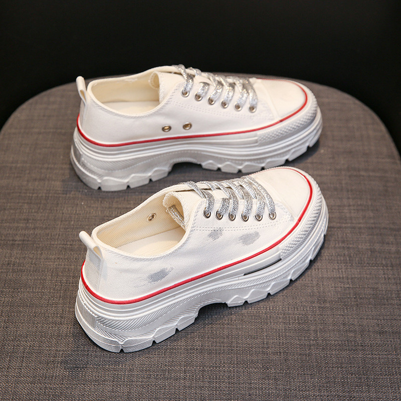 2023 nyár, új vastag talpú, emelvényes talpú vászoncipő, minden alkalmi divat, könnyű akadémia stílusú, női cipő