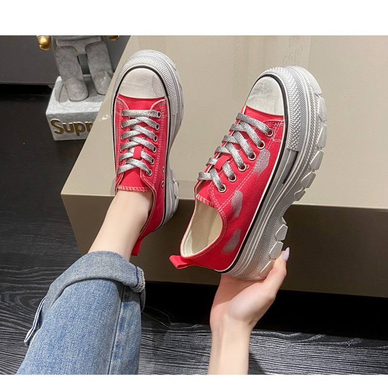 2023 nyár, új vastag talpú, emelvényes talpú vászoncipő, minden alkalmi divat, könnyű akadémia stílusú, női cipő