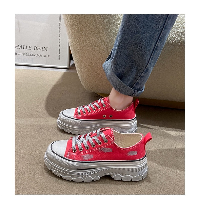 2023 nyár, új vastag talpú, emelvényes talpú vászoncipő, minden alkalmi divat, könnyű akadémia stílusú, női cipő