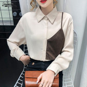 Nou Sosire Cardigan Buton Largi Cămăși Femei Bluze Toamnă Alb șifon Bluză Dames Cusătură Mânecă Lungă Topuri Damă 12059