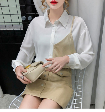 Nou Sosire Cardigan Buton Largi Cămăși Femei Bluze Toamnă Alb șifon Bluză Dames Cusătură Mânecă Lungă Topuri Damă 12059