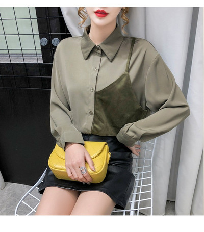 Nou Sosire Cardigan Buton Largi Cămăși Femei Bluze Toamnă Alb șifon Bluză Dames Cusătură Mânecă Lungă Topuri Damă 12059