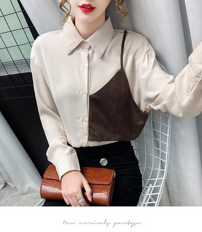 Nou Sosire Cardigan Buton Largi Cămăși Femei Bluze Toamnă Alb șifon Bluză Dames Cusătură Mânecă Lungă Topuri Damă 12059