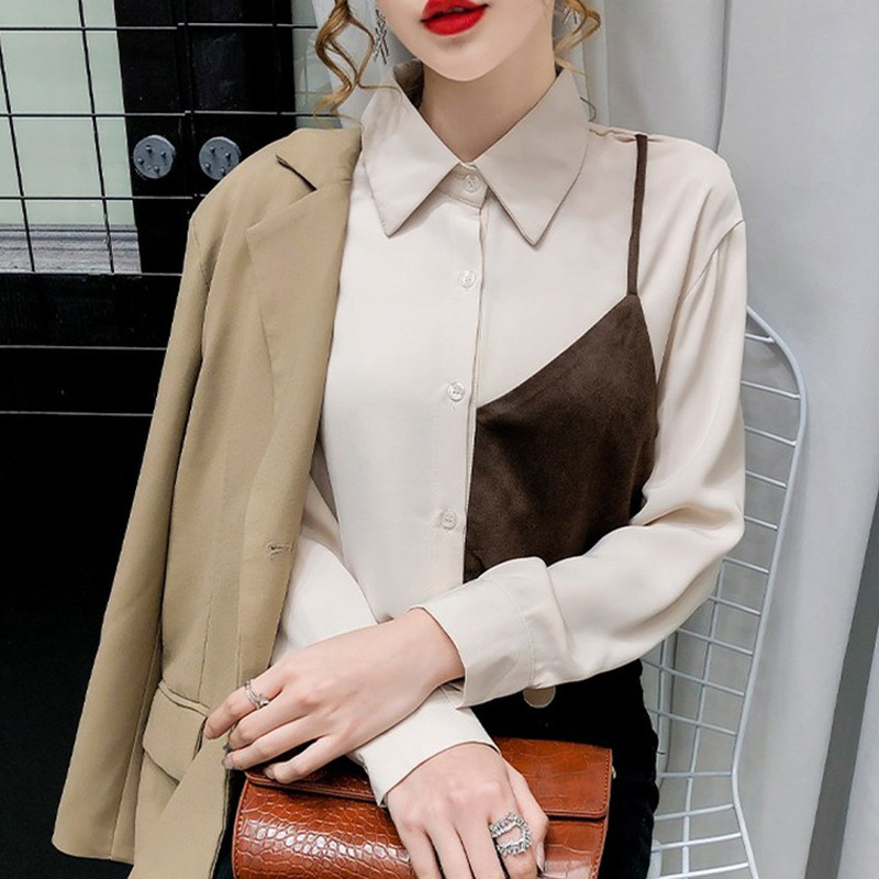 Nou Sosire Cardigan Buton Largi Cămăși Femei Bluze Toamnă Alb șifon Bluză Dames Cusătură Mânecă Lungă Topuri Damă 12059