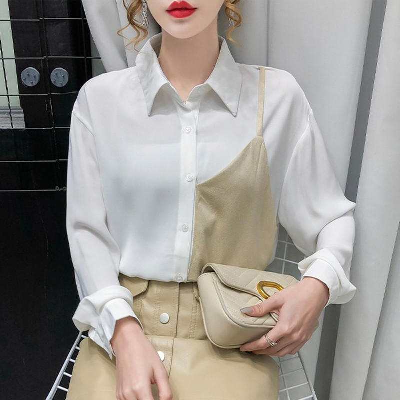 Nou Sosire Cardigan Buton Largi Cămăși Femei Bluze Toamnă Alb șifon Bluză Dames Cusătură Mânecă Lungă Topuri Damă 12059