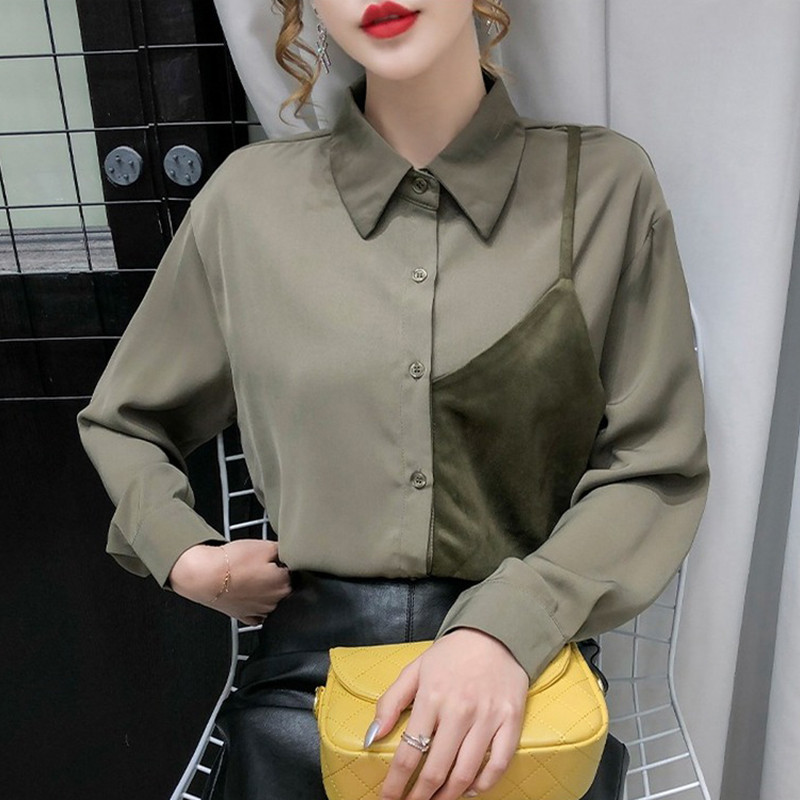 Nou Sosire Cardigan Buton Largi Cămăși Femei Bluze Toamnă Alb șifon Bluză Dames Cusătură Mânecă Lungă Topuri Damă 12059