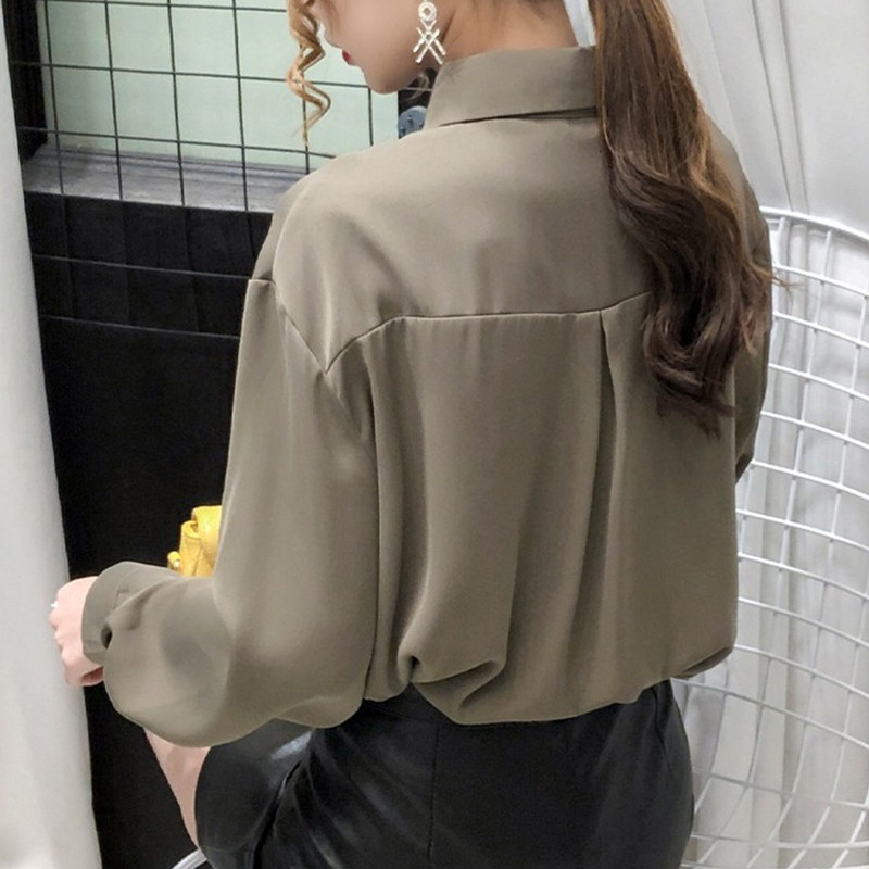 Nou Sosire Cardigan Buton Largi Cămăși Femei Bluze Toamnă Alb șifon Bluză Dames Cusătură Mânecă Lungă Topuri Damă 12059