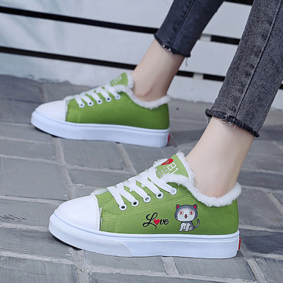 Meleg Női Cipők Téli Alacsony fűzős Cipők Női Alkalmi cipők Kényelmes Diák Cipők Sokoldalú Vulcanize Cipők