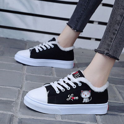 Meleg Női Cipők Téli Alacsony fűzős Cipők Női Alkalmi cipők Kényelmes Diák Cipők Sokoldalú Vulcanize Cipők