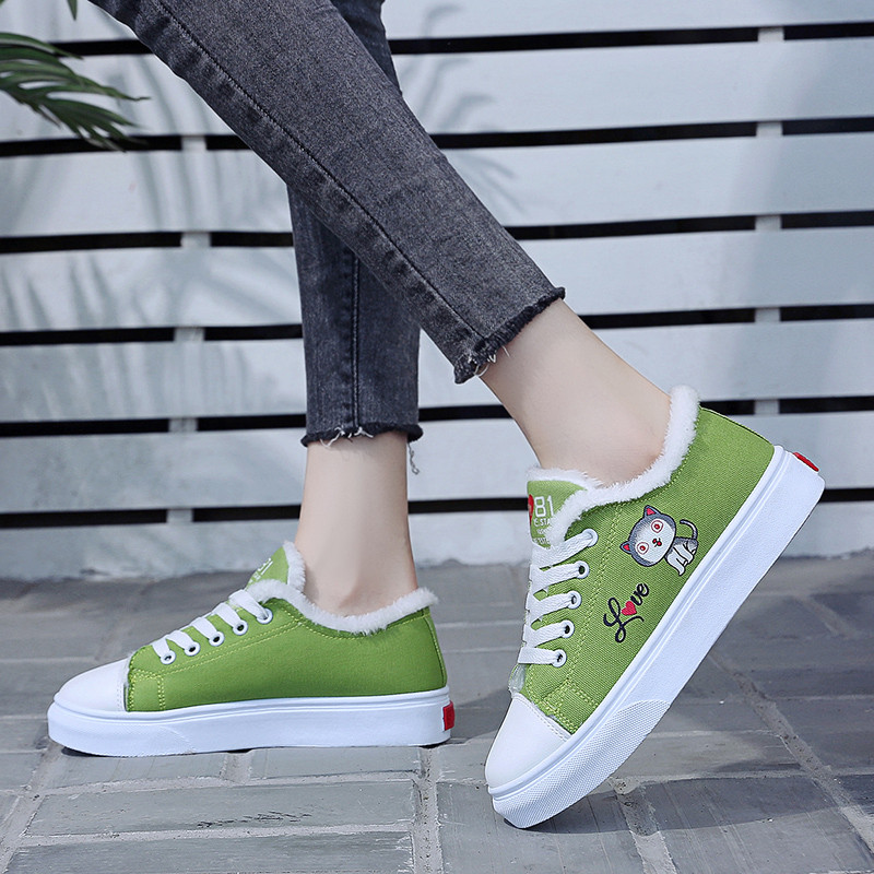 Meleg Női Cipők Téli Alacsony fűzős Cipők Női Alkalmi cipők Kényelmes Diák Cipők Sokoldalú Vulcanize Cipők