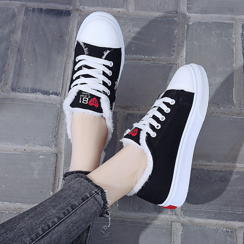 Meleg Női Cipők Téli Alacsony fűzős Cipők Női Alkalmi cipők Kényelmes Diák Cipők Sokoldalú Vulcanize Cipők