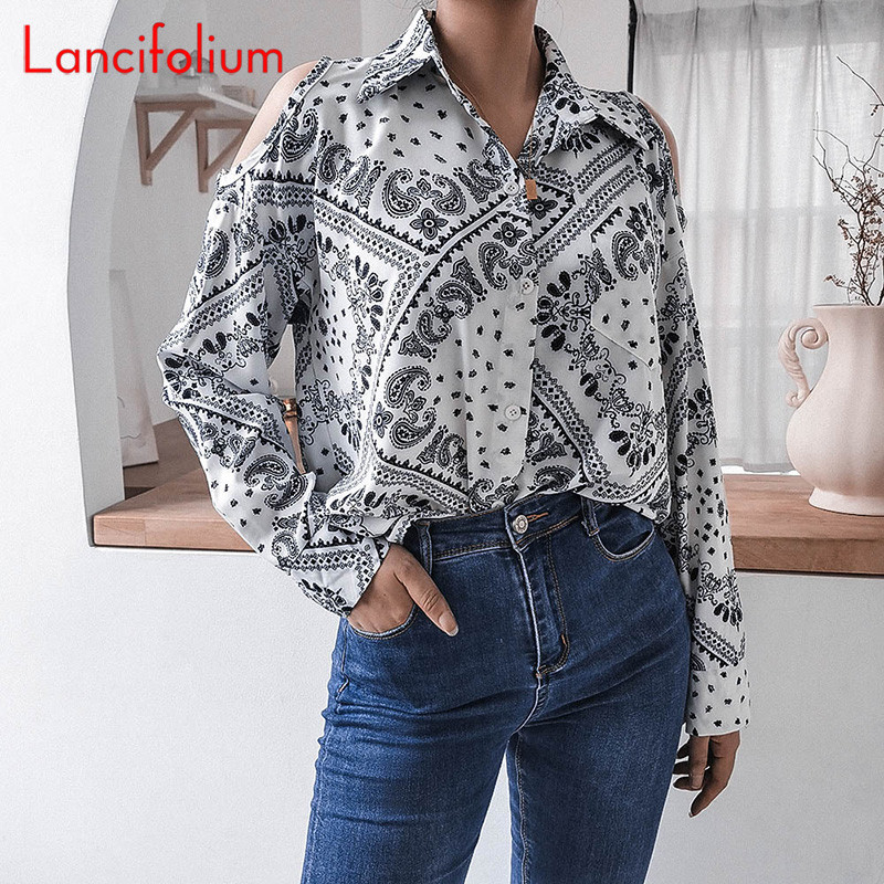 harajuku vintage boho bluză grafică femei coreeană elegantă retro sexy cămașă cu umăr rece bluză cu mânecă lungă florală office