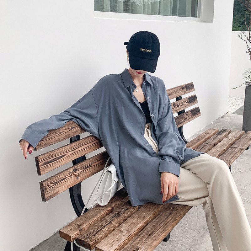 Ženske majice i bluze Ulična odjeća Boyfriend stila Široka široka prevelika košulja dugih rukava Opuštene šik majice s asimetričnim kopčanjem