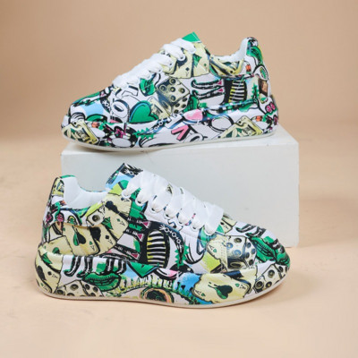 Moteriški laisvalaikio sportbačiai, 2023 m. madingi, nauji dažyti grafiti suvarstomi sportiniai batai moterims, plokščios PU odos moteriški bėgimo bateliai