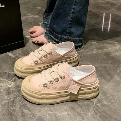 Pavasario ruduo Nauji minkštos odiniai sportbačiai Solidūs suvarstomi laisvalaikio batai moterims Universalūs Patogūs Platforminiai Batai Moteriški čiuožimo batai