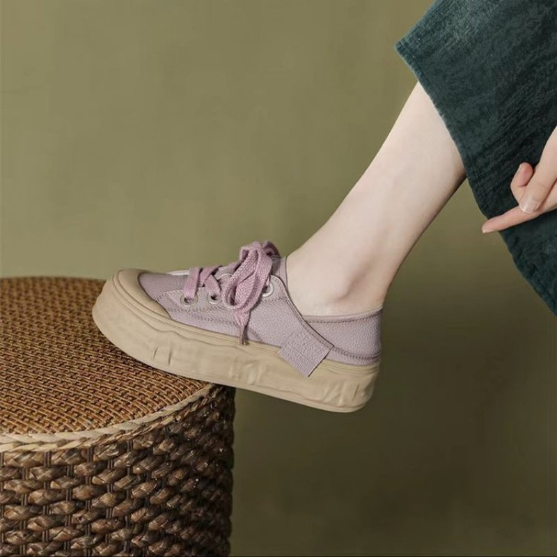 Pavasario ruduo Nauji minkštos odiniai sportbačiai Solidūs suvarstomi laisvalaikio batai moterims Universalūs Patogūs Platforminiai Batai Moteriški čiuožimo batai
