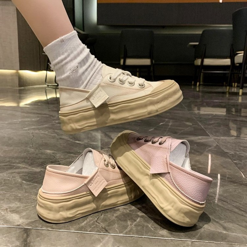 Pavasario ruduo Nauji minkštos odiniai sportbačiai Solidūs suvarstomi laisvalaikio batai moterims Universalūs Patogūs Platforminiai Batai Moteriški čiuožimo batai