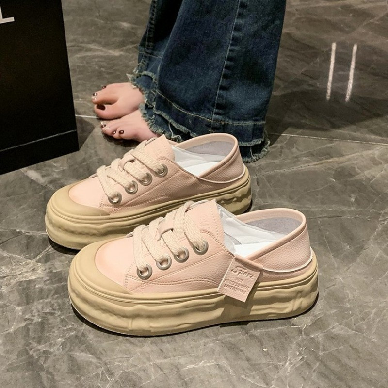 Pavasario ruduo Nauji minkštos odiniai sportbačiai Solidūs suvarstomi laisvalaikio batai moterims Universalūs Patogūs Platforminiai Batai Moteriški čiuožimo batai