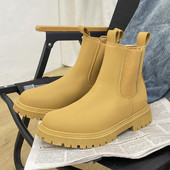 Σχεδιαστής πλατφόρμας μπότες ανδρικές μόδας κίτρινες ανδρικές μπότες Chelsea slip on δερμάτινες μπότες αστραγάλου ανδρικά casual χοντροκομμένα παπούτσια Botines Mujer