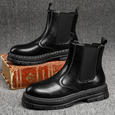 Σχεδιαστής πλατφόρμας μπότες ανδρικές μόδας κίτρινες ανδρικές μπότες Chelsea slip on δερμάτινες μπότες αστραγάλου ανδρικά casual χοντροκομμένα παπούτσια Botines Mujer